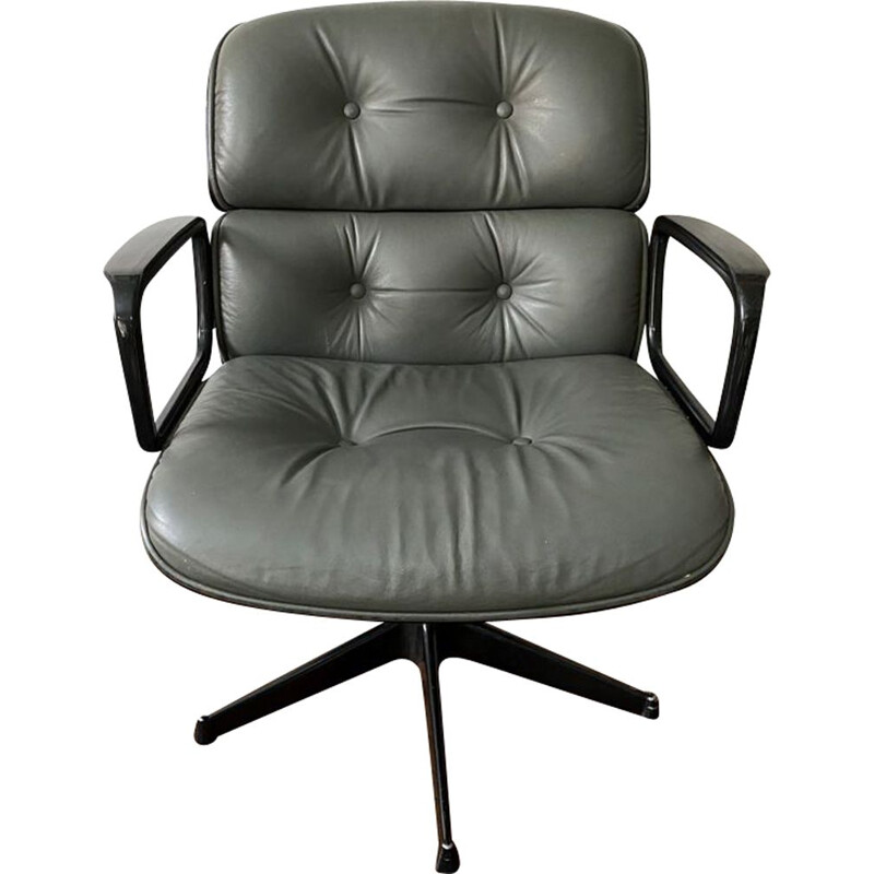 Vintage grey leather office chair by Ico Parisi 1960