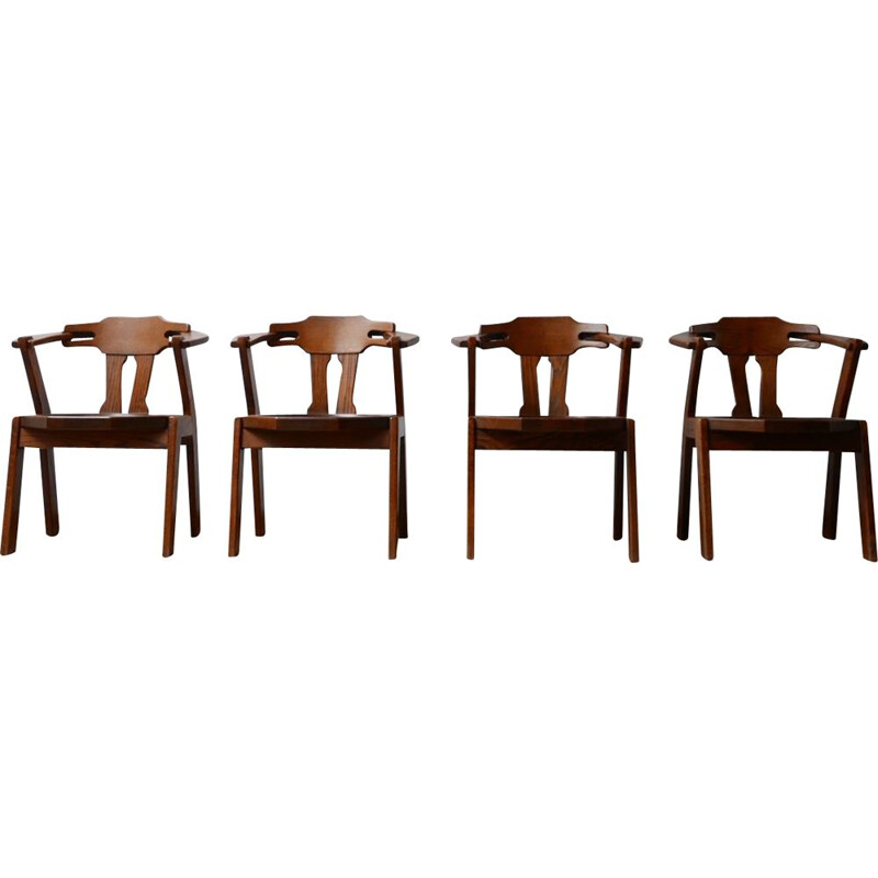 Lot de 4 chaises vintage en chêne, Hollande 1970