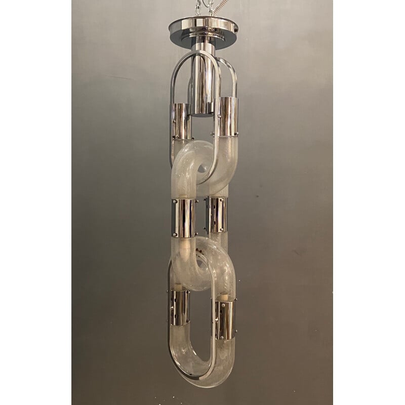Icónica araña vintage de cristal de murano con eslabones de cadena de Aldo Nason, 1960