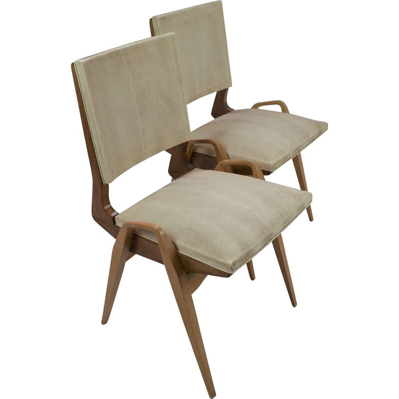 Pair of vintage beechwood chairs by Maurice Pré