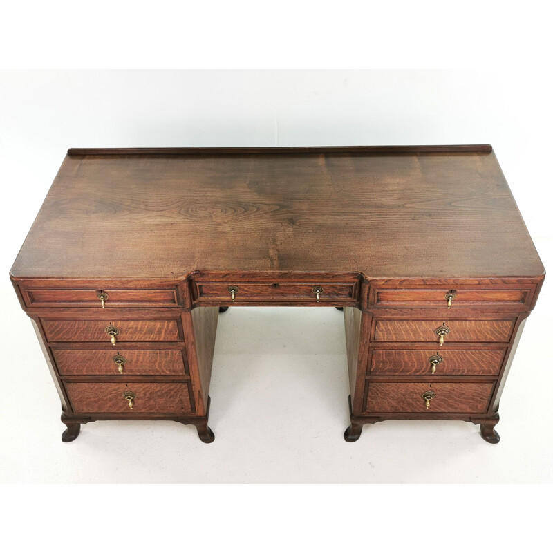 Vintage Twin Pedestal Elm Desk by Whytock & Reid