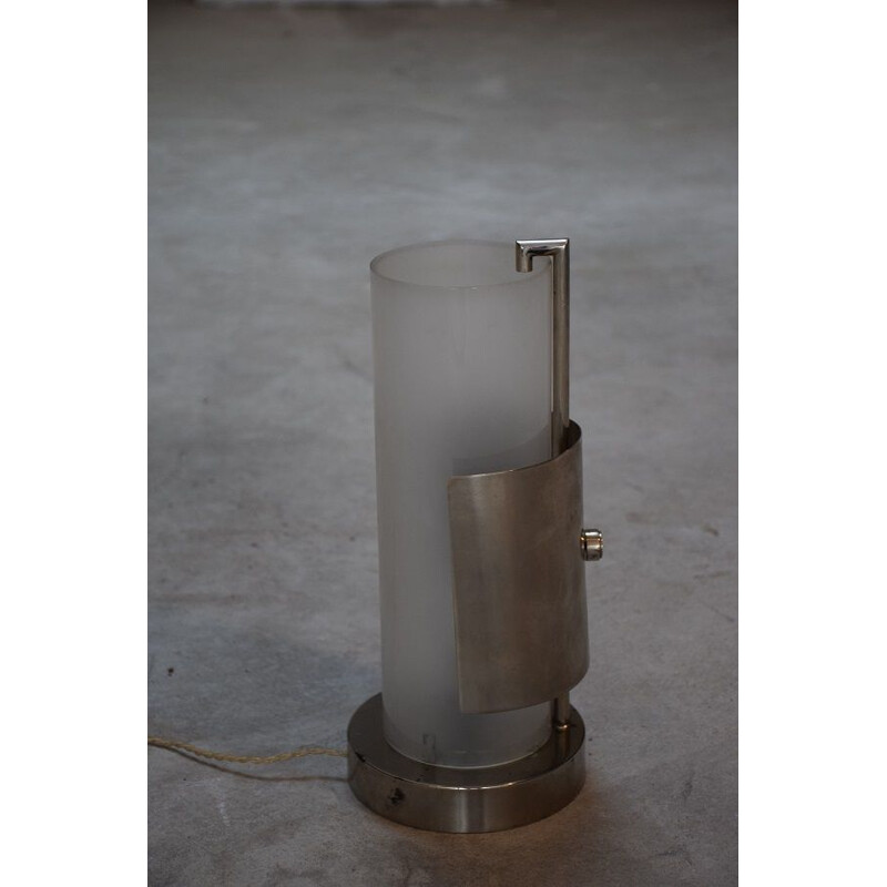 Vintage-Metall-Lampe aus einer vernickelten Scheibe von René Herbst, USA