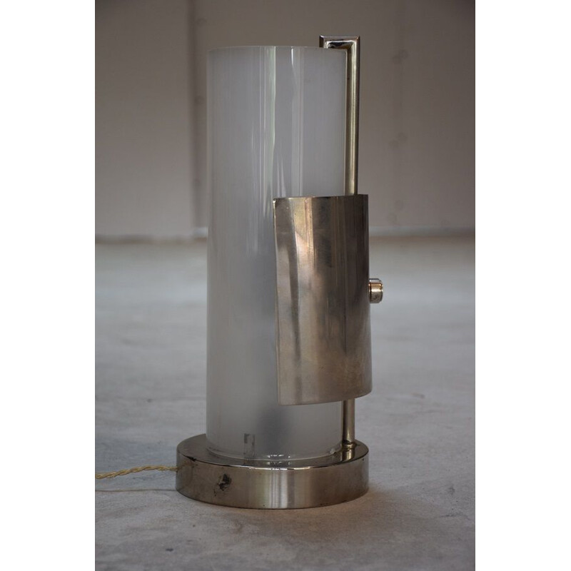 Vintage metallic lamp with nickel-plated disc by René Herbst, USA