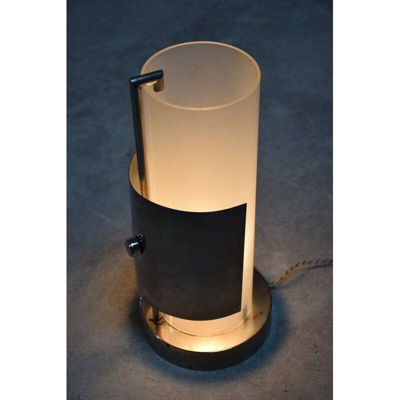 Vintage metallic lamp with nickel-plated disc by René Herbst, USA