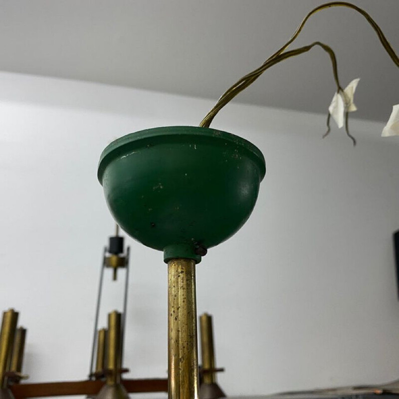 Latão e candelabro de vidro moderno de 1960