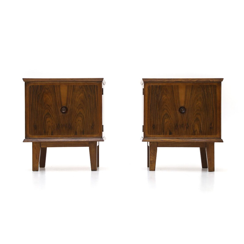 Pair of vintage wooden bedside tables, Italian 1950s