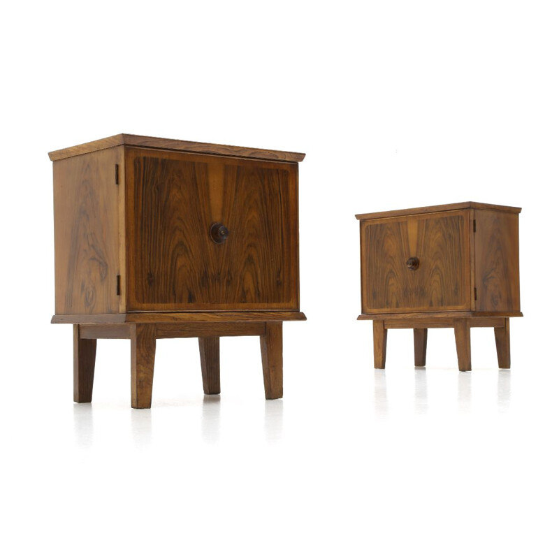 Pair of vintage wooden bedside tables, Italian 1950s