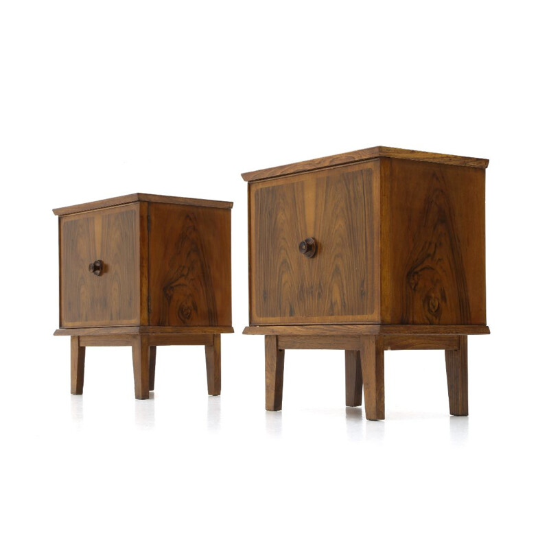 Pair of vintage wooden bedside tables, Italian 1950s