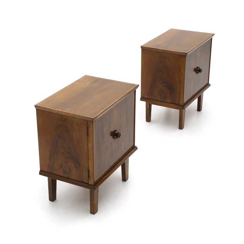 Pair of vintage wooden bedside tables, Italian 1950s