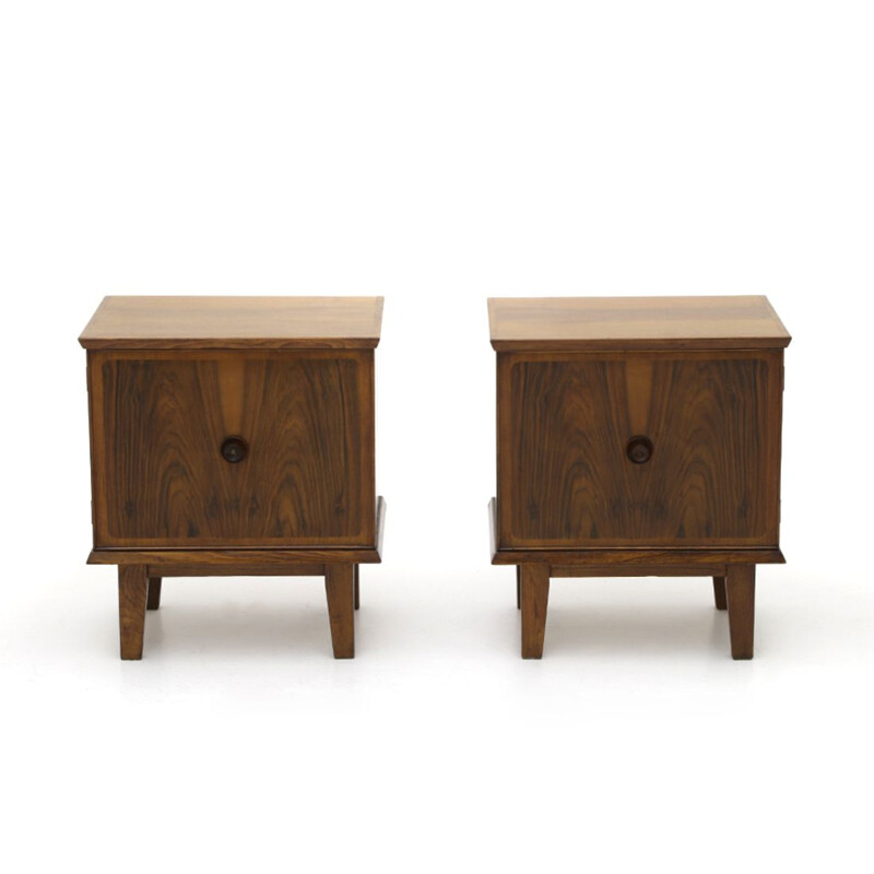 Pair of vintage wooden bedside tables, Italian 1950s