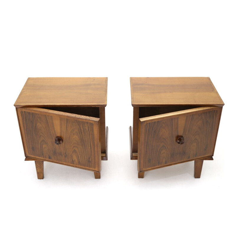 Pair of vintage wooden bedside tables, Italian 1950s