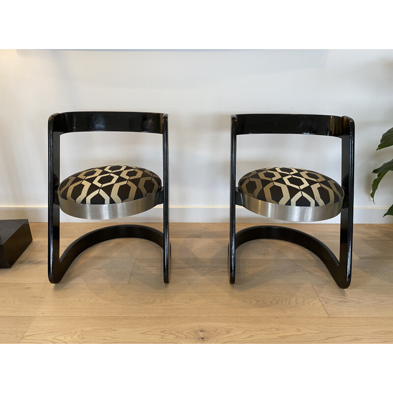Pair of vintage black lacquered wood chairs by Mario Sabot, Italy 1960
