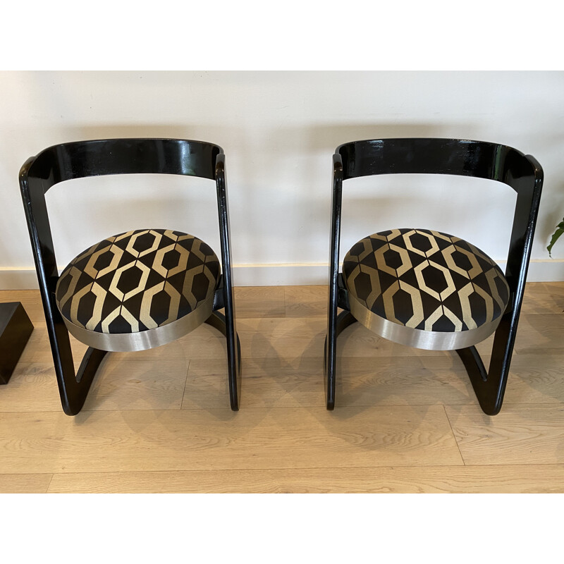 Pair of vintage black lacquered wood chairs by Mario Sabot, Italy 1960