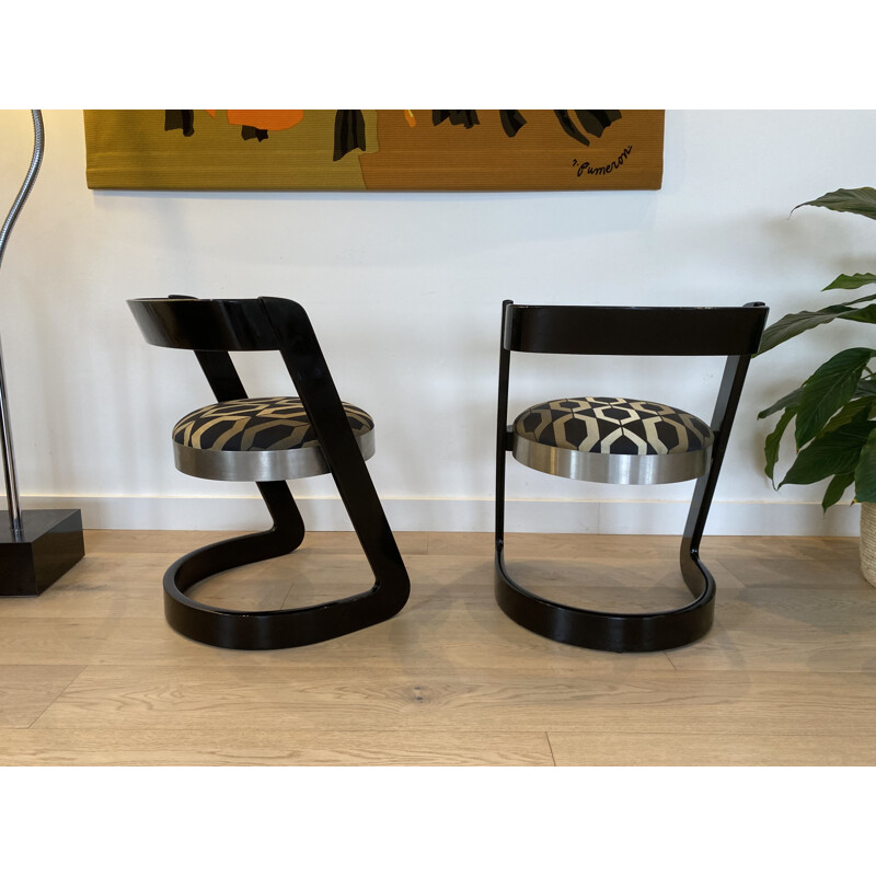 Pair of vintage black lacquered wood chairs by Mario Sabot, Italy 1960