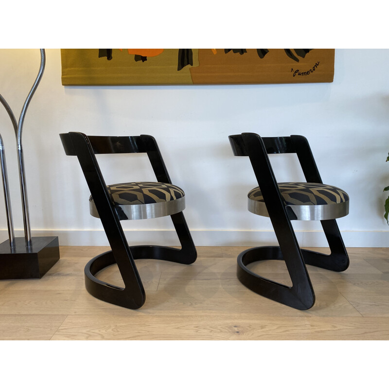 Pair of vintage black lacquered wood chairs by Mario Sabot, Italy 1960