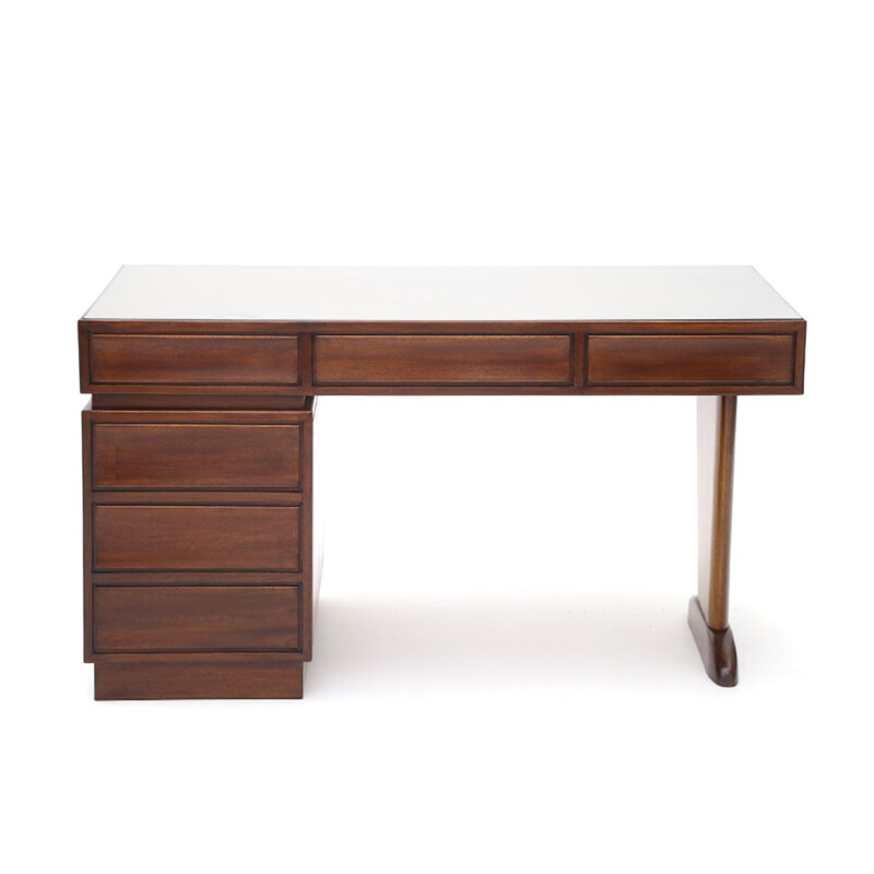 Vintage Wooden desk with drawers, Italian 1950s