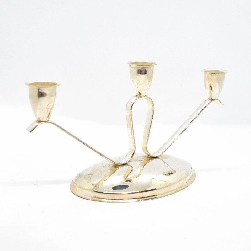 Vintage three-armed candlestick in plated metal, Germany 1960