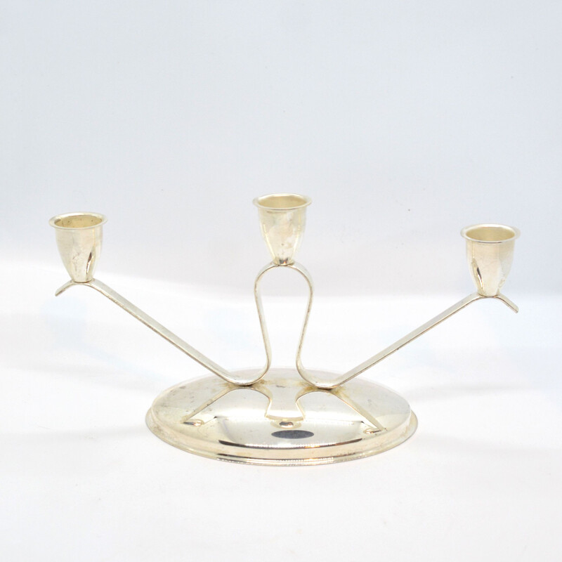 Vintage three-armed candlestick in plated metal, Germany 1960