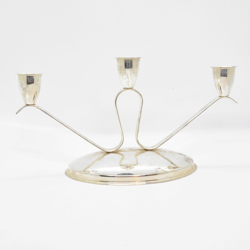 Vintage three-armed candlestick in plated metal, Germany 1960