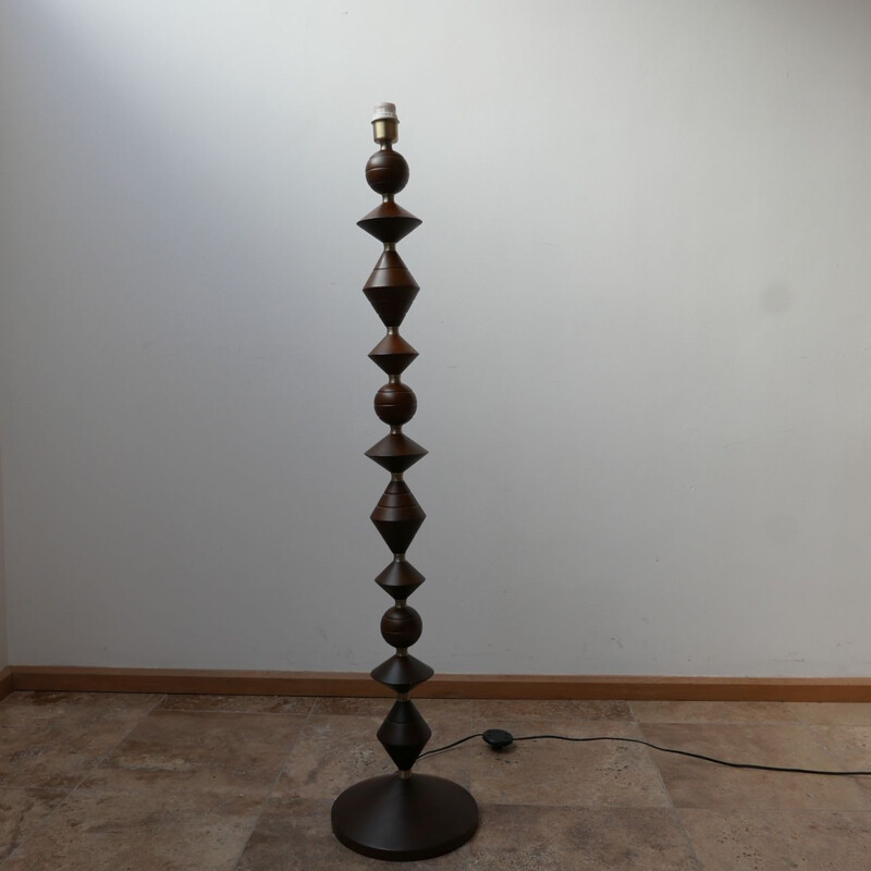 Lampadaire vintage géométrique en bois, Anglais