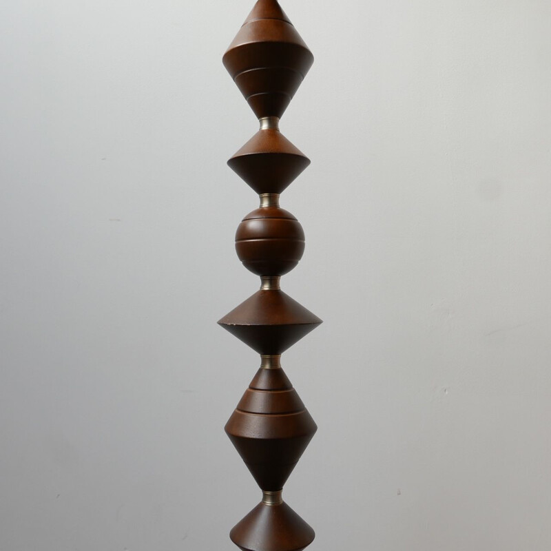 Vintage Geometric Wooden Floor Lamp, English