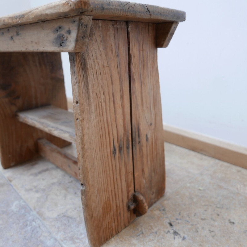 Vintage Pine Pegged Stool, English 1920s