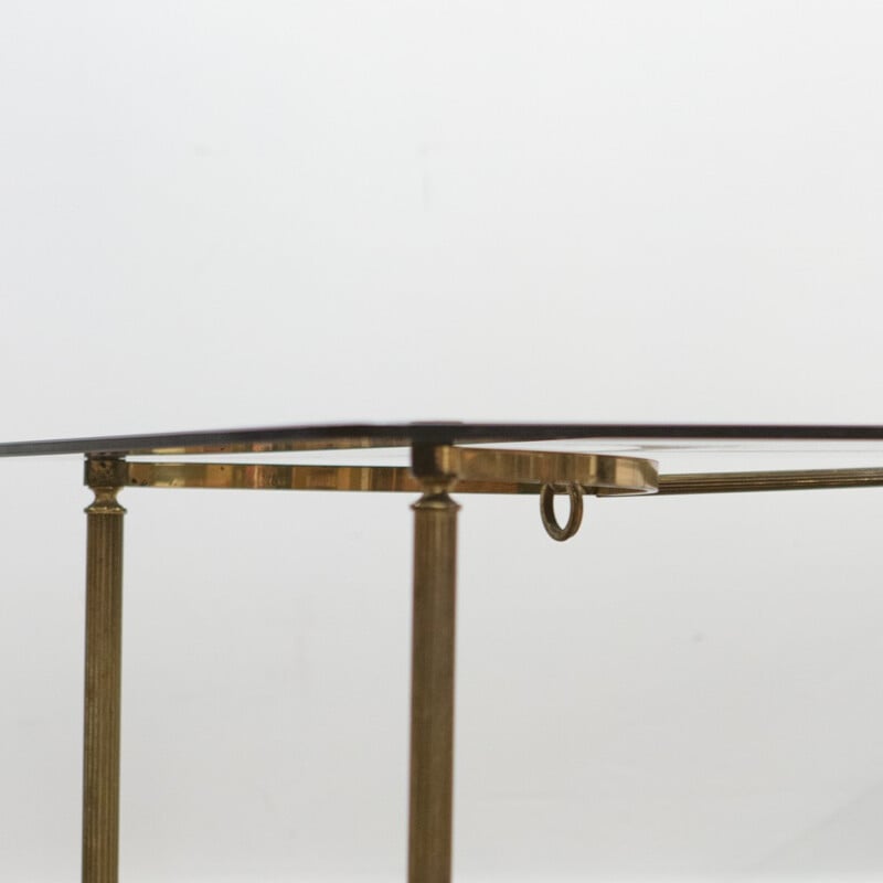 Coffee table in golden metal and smocked glass - 1950s