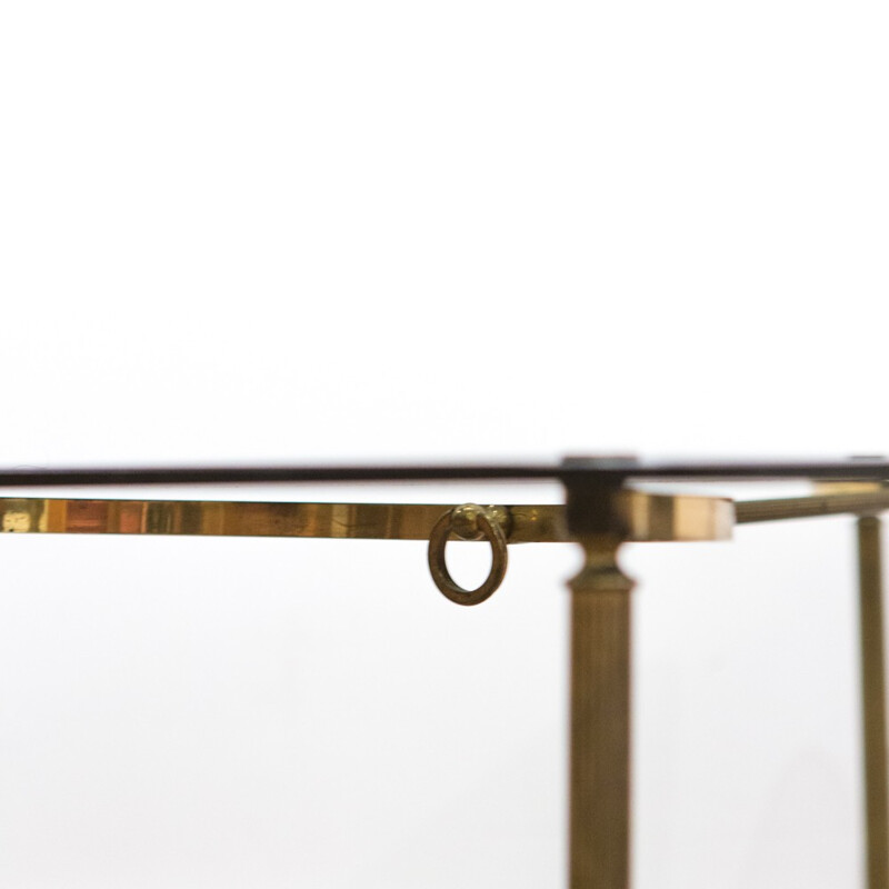 Coffee table in golden metal and smocked glass - 1950s