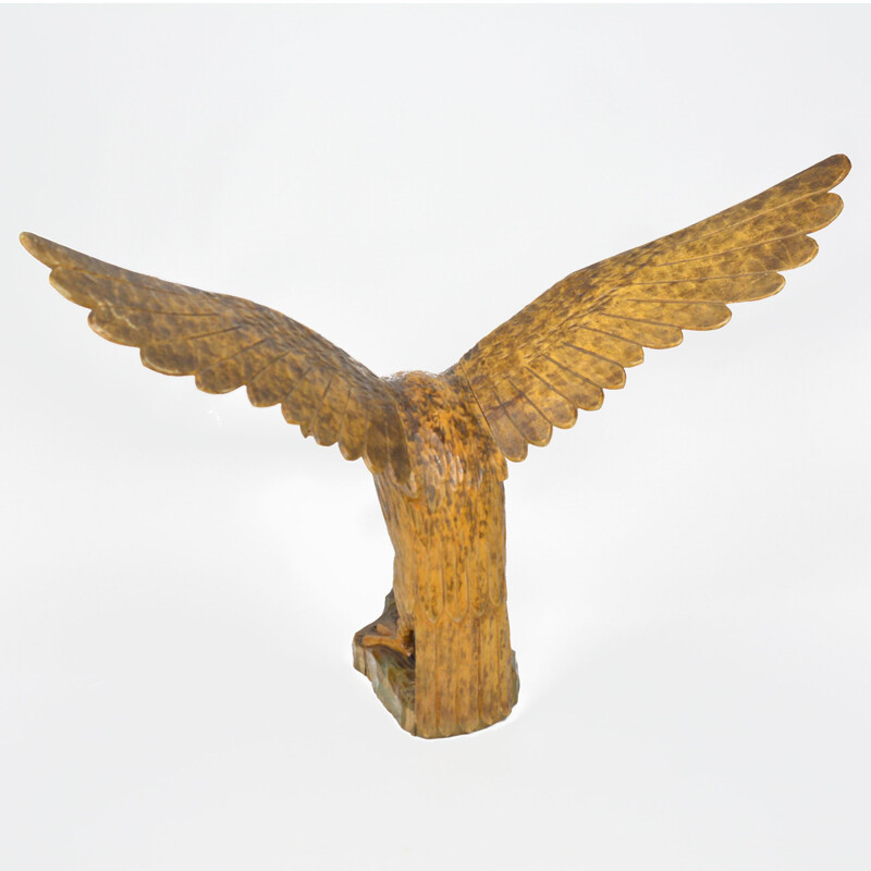 Grande sculpture vintage d'aigle en bois, Allemagne 1909