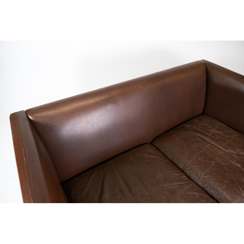 Vintage dark brown leather upholstered 2-seater sofa by Stouby Furniture, Denmark 1960