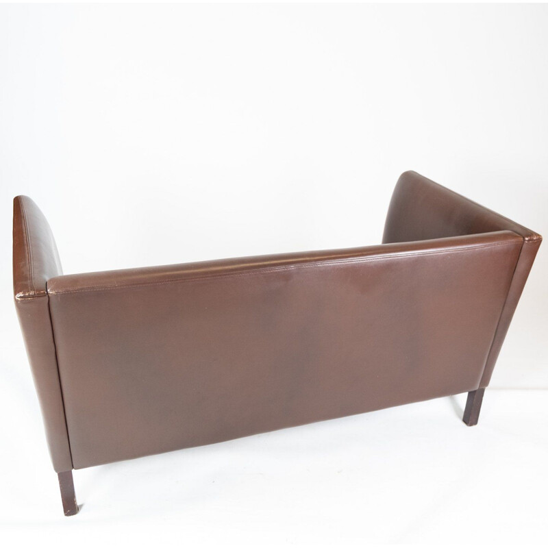 Vintage dark brown leather upholstered 2-seater sofa by Stouby Furniture, Denmark 1960