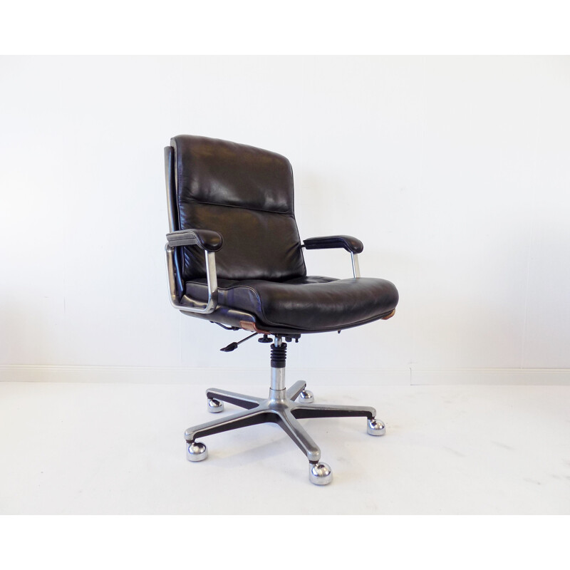 Vintage Drabert black leather office armchair 1970s