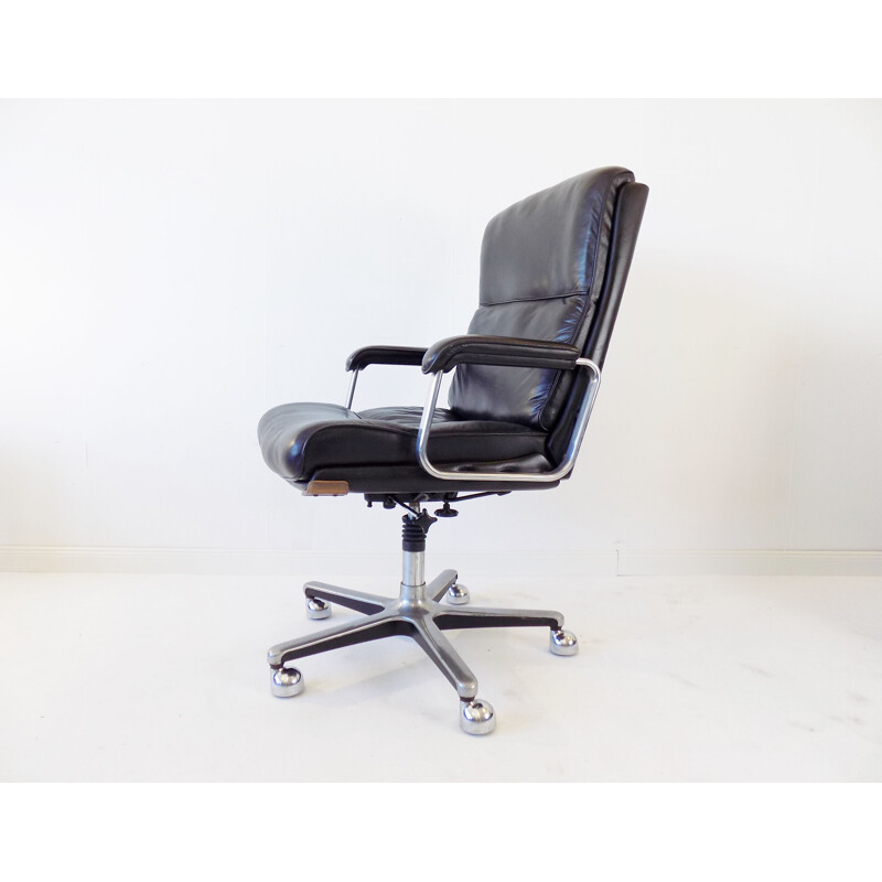 Vintage Drabert black leather office armchair 1970s