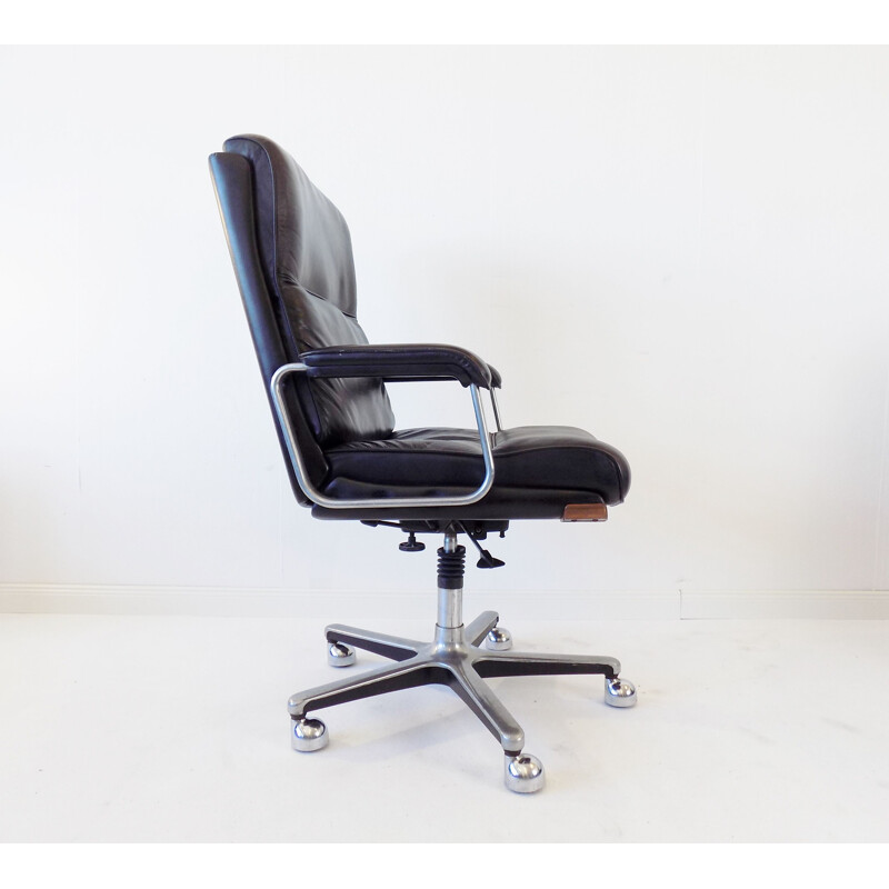 Vintage Drabert black leather office armchair 1970s