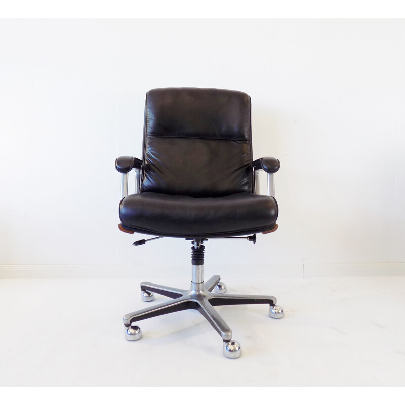Vintage Drabert black leather office armchair 1970s