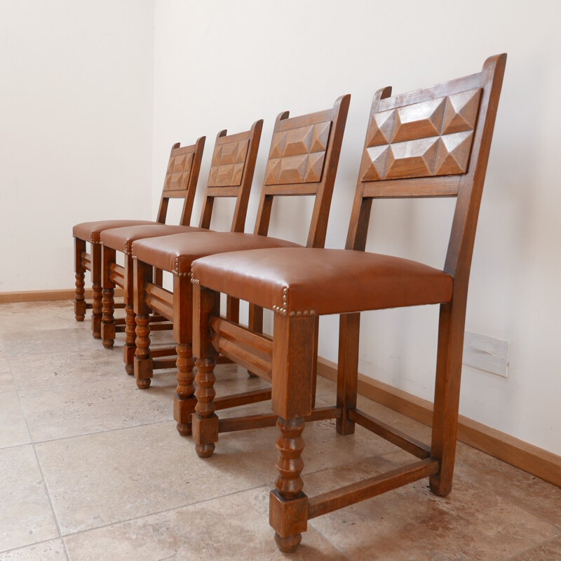 Set of 4 vintage Deco Dining Chairs Charles Dudouyt, French 1940s