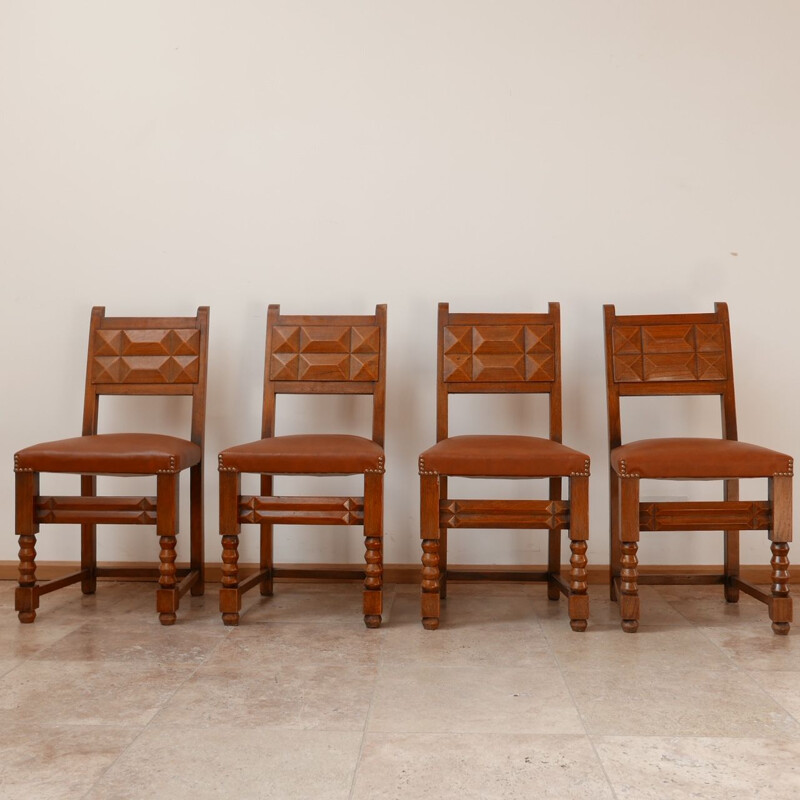 Set of 4 vintage Deco Dining Chairs Charles Dudouyt, French 1940s
