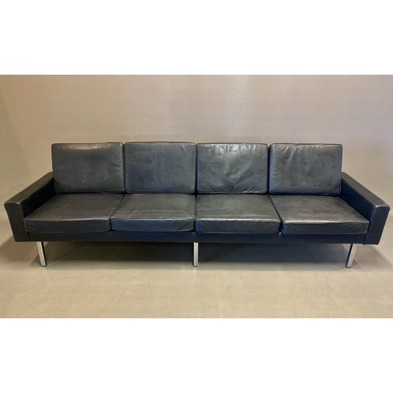 Vintage 4 seater black leather sofa 1950s