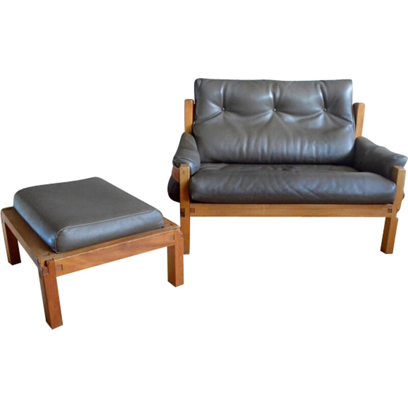 Set of a S22 sofa and a footstool, Pierre CHAPO - 1970s