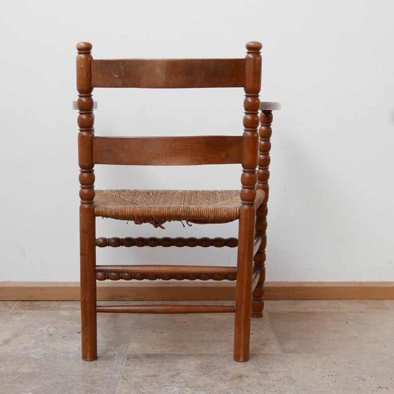 Vintage Bobbin Rush Occasional Armchair, Holland 1930s