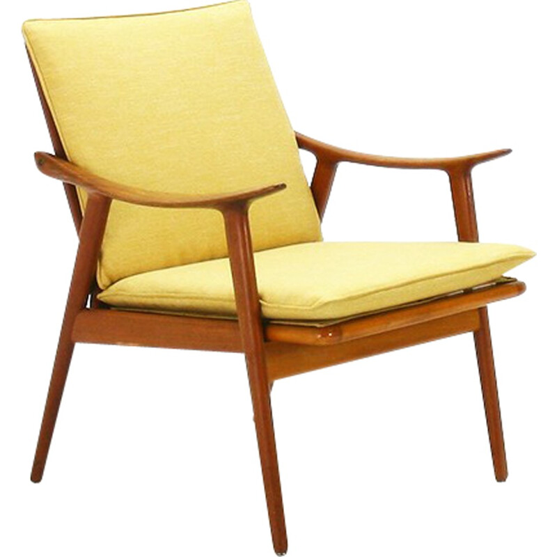 Vatne yellow armchair in teak wood, Fredrik A. KAYSER - 1960s