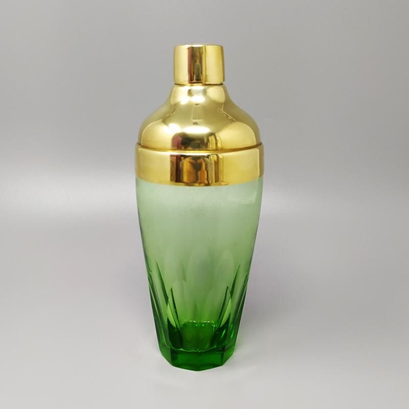 Vintage Green Cut Glass Cocktail Shaker, Italy 1960s