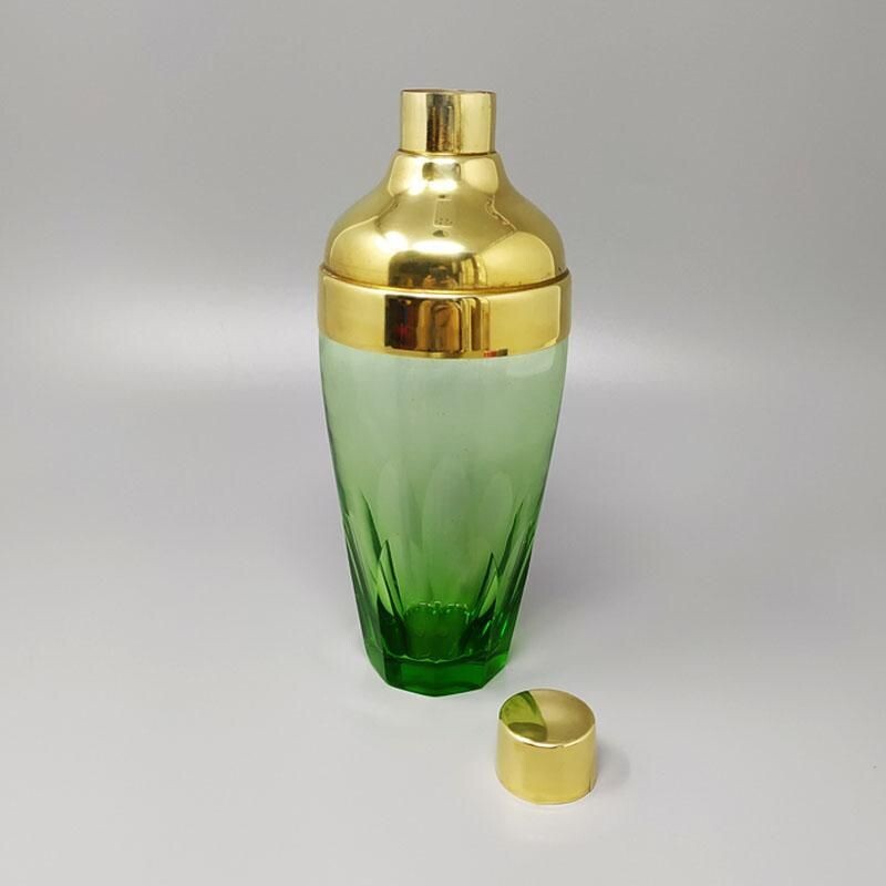Vintage Green Cut Glass Cocktail Shaker, Italy 1960s