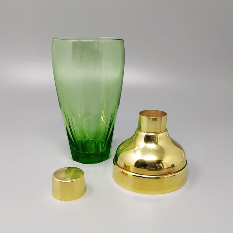 Vintage Green Cut Glass Cocktail Shaker, Italy 1960s