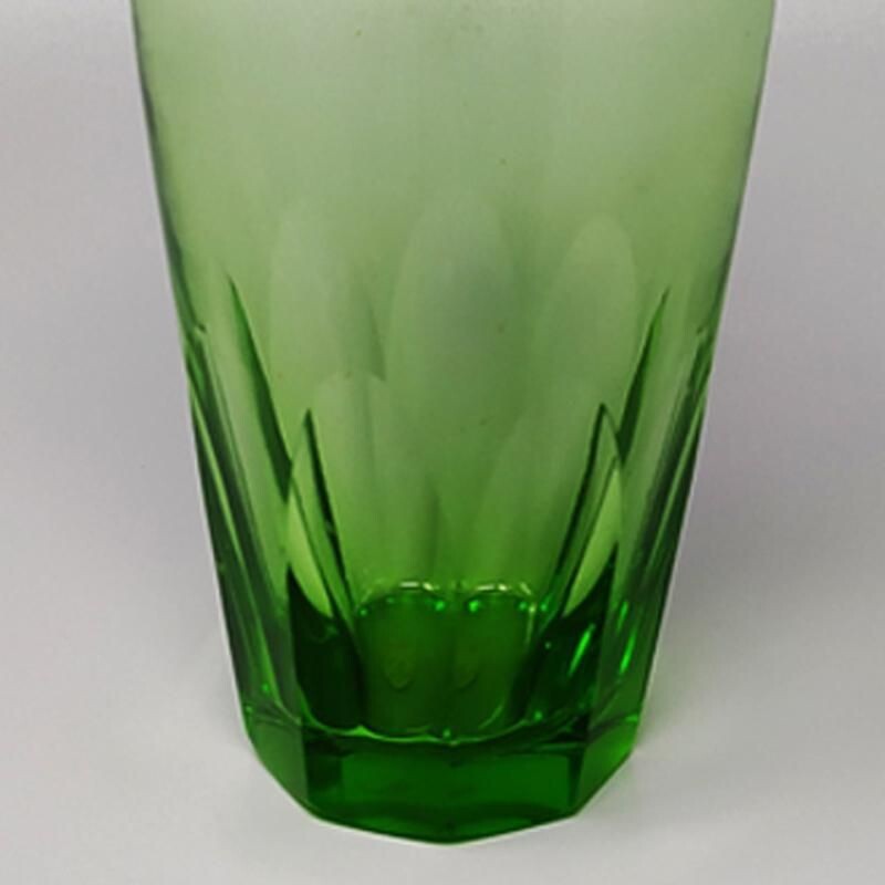 Shaker vintage en verre taillé vert et laiton, Italie 1960