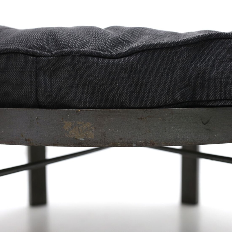 Large vintage metal and anthracite fabric ottoman 1970s