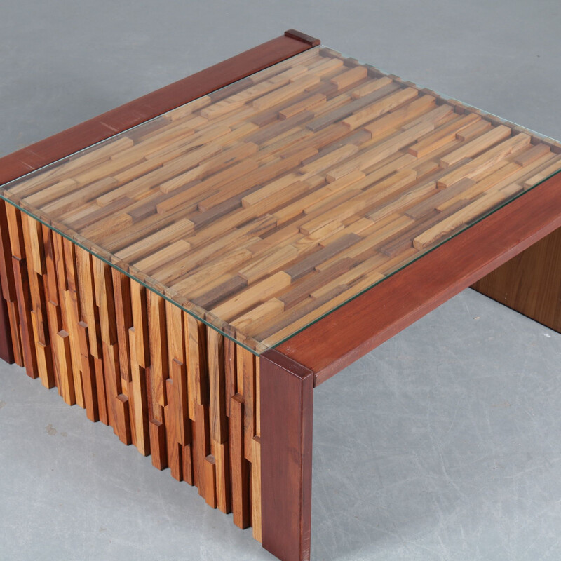 Vintage tropical hardwood coffee table by Percival Lafer, Brazil 1960