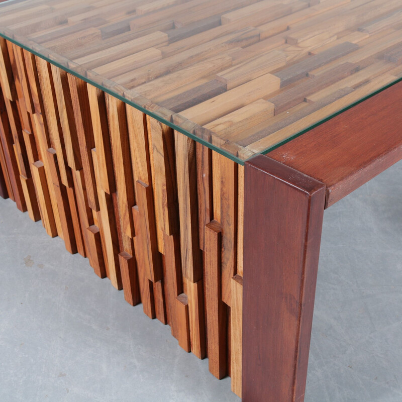 Vintage tropical hardwood coffee table by Percival Lafer, Brazil 1960