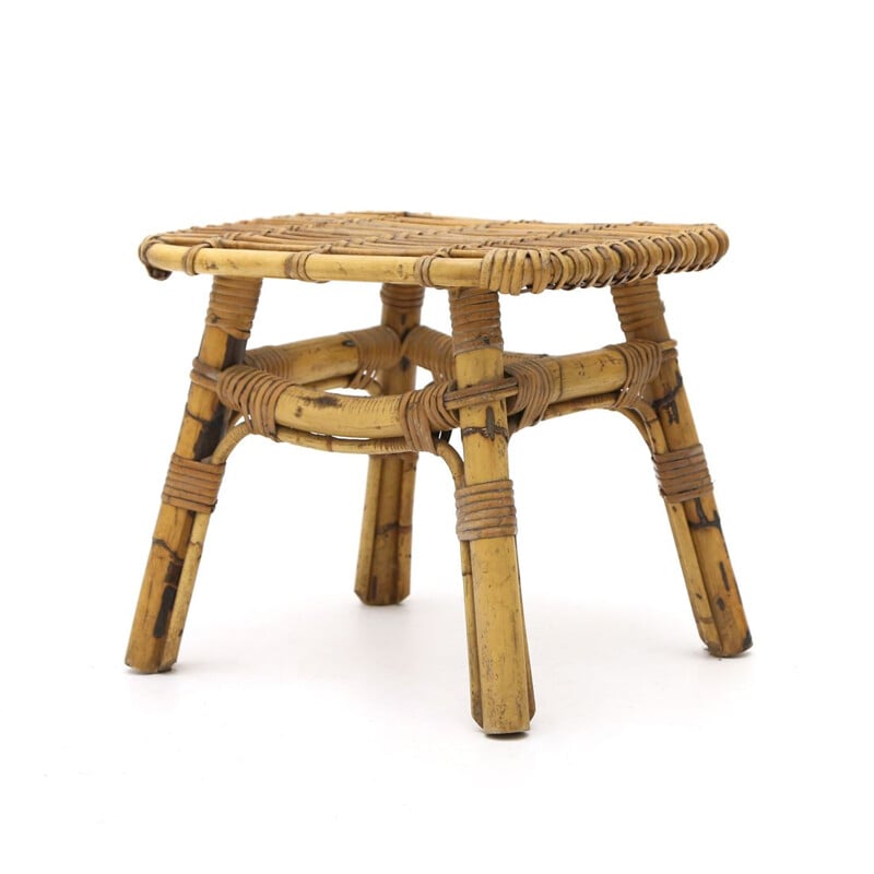 Vintage Rattan stool, Italian 1950s