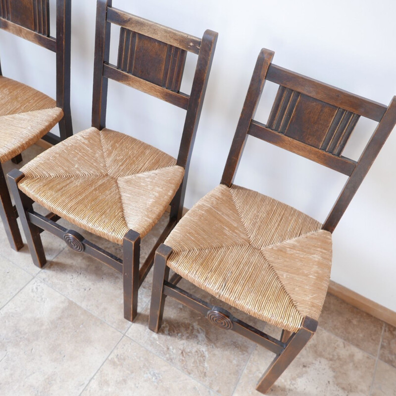 Set of 6 vintage rush chairs by Charles Dudouyt, France 1940